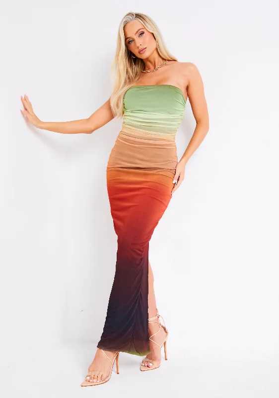 Huge Price Cuts Await!Amiah Multicolour Orange Ombre Mesh Maxi Dress