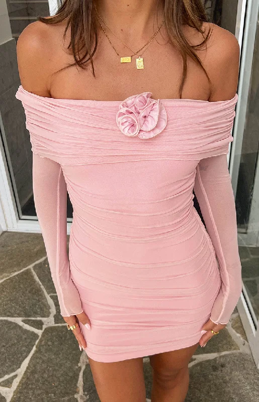 Save More When You Shop More!Bree Pink Mesh Long Sleeve Mini Dress