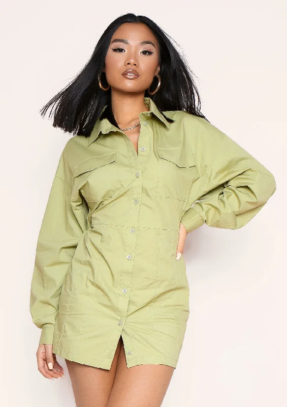 Exclusive Offers You’ll Love!Cecilia Sage Green Pocket Front Back Detail Shirt Dress