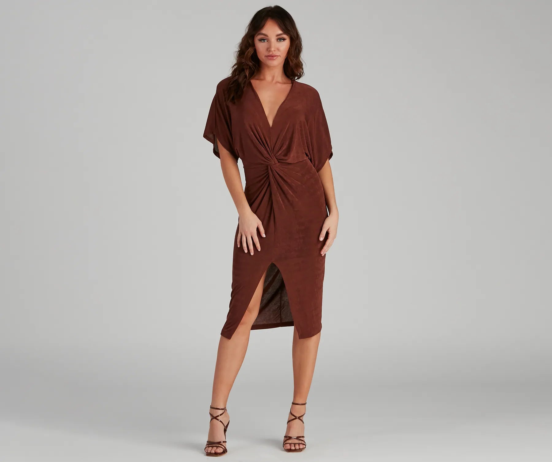 New Discounts Just Dropped!Classy Evening V-Neck Knotted Midi Dress