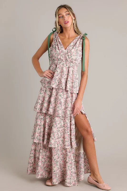 Hurry! While Supplies Last!Endless Inspiration Pink Multi Floral Tiered Maxi Dress