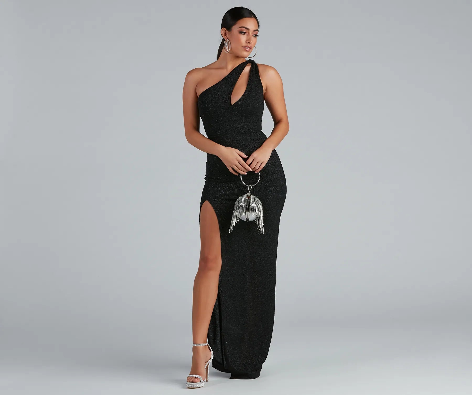 Exclusive Offers You’ll Love!Evette Glitter One-Shoulder Slit Formal Dress