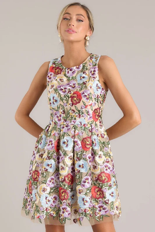 Shop Today, Save Tomorrow!Garden Bloom Natural Floral Embroidered Mini Dress