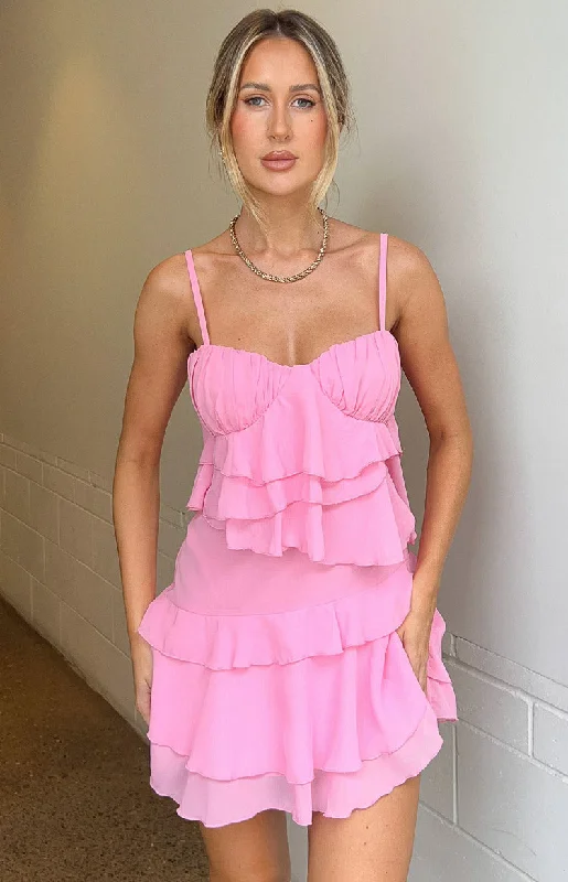 Shop Before It’s Gone!Kamala Pink Ruffle Mini Dress