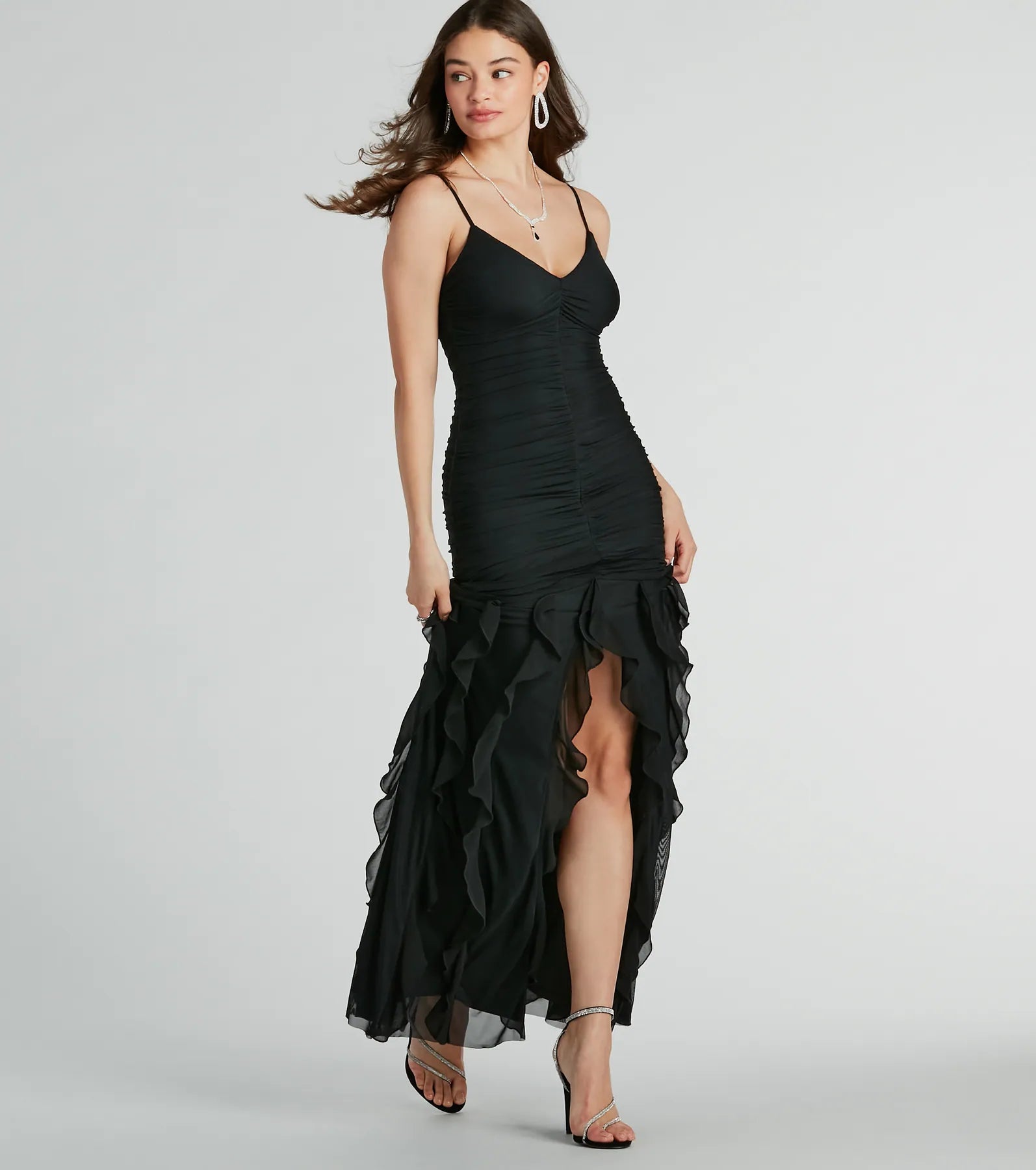 Enjoy Huge Discounts Now!Keily Ruched And Ruffled Mesh Formal Dress