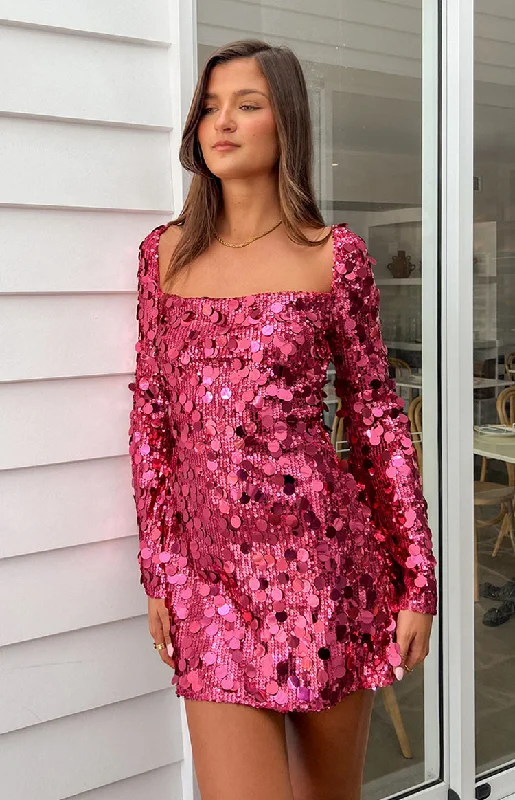 Exclusive Savings This Week!Marienne Pink Sequin Long Sleeve Mini Dress