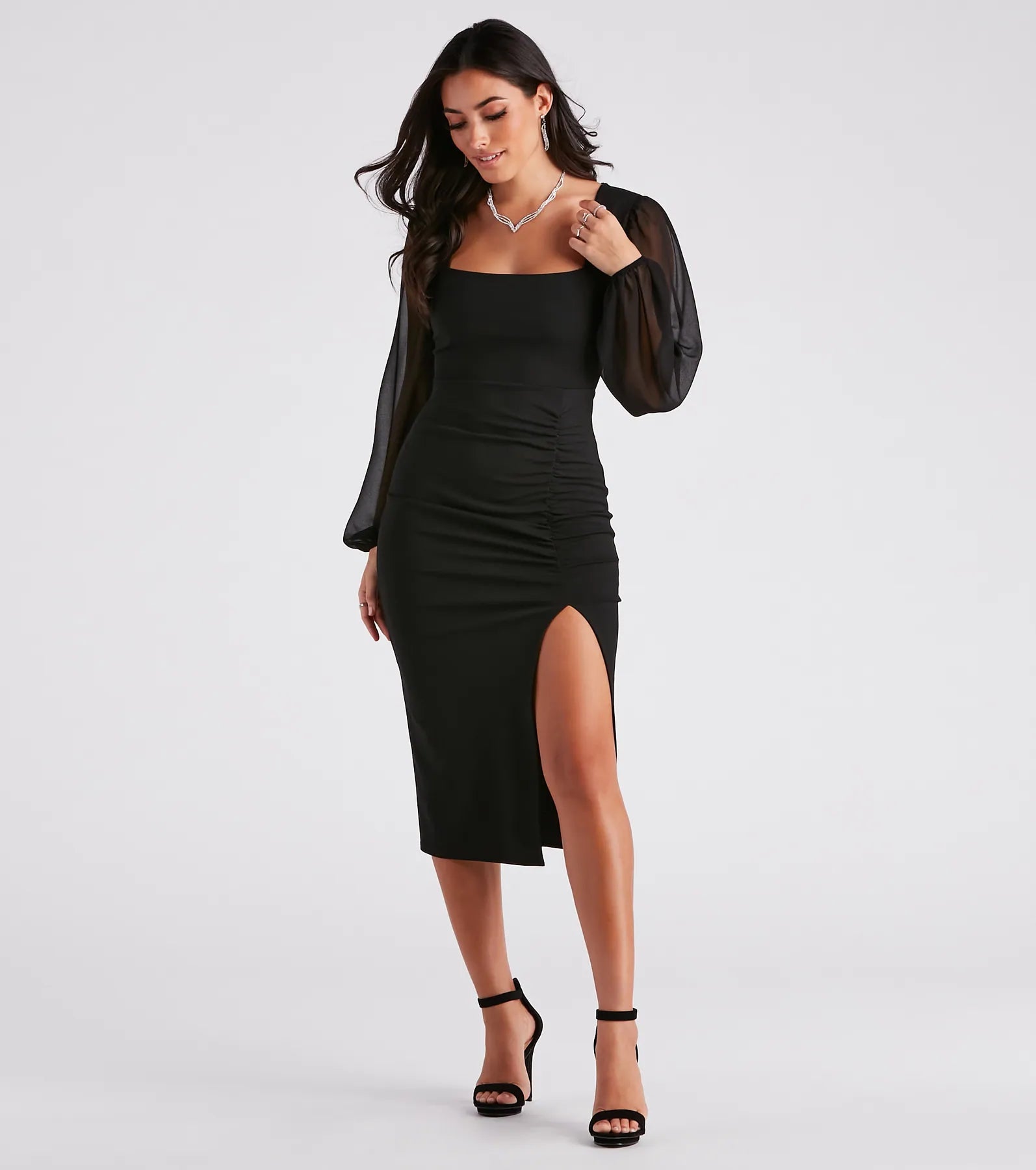 Buy More, Pay Less!Marjorie Formal Chiffon Sleeve Midi Dress