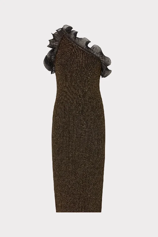 Your Shopping Wish, Our Discount Command!Metallic Scallop Ruffle One Shoulder Dress
