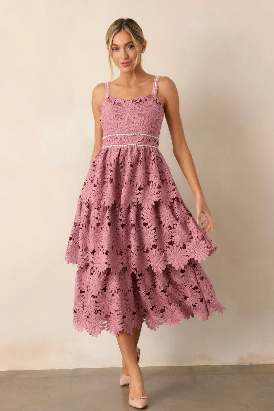 Get Ready to Save!My Love Language Dusty Pink Floral Embroidered Midi Dress