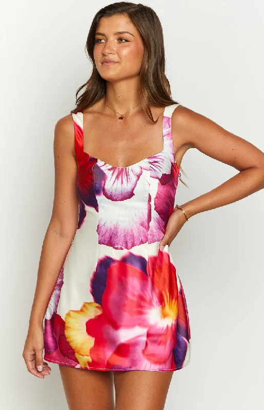 Hurry, Sale Ends Soon!Pansy Pink Floral Sleeveless Mini Dress