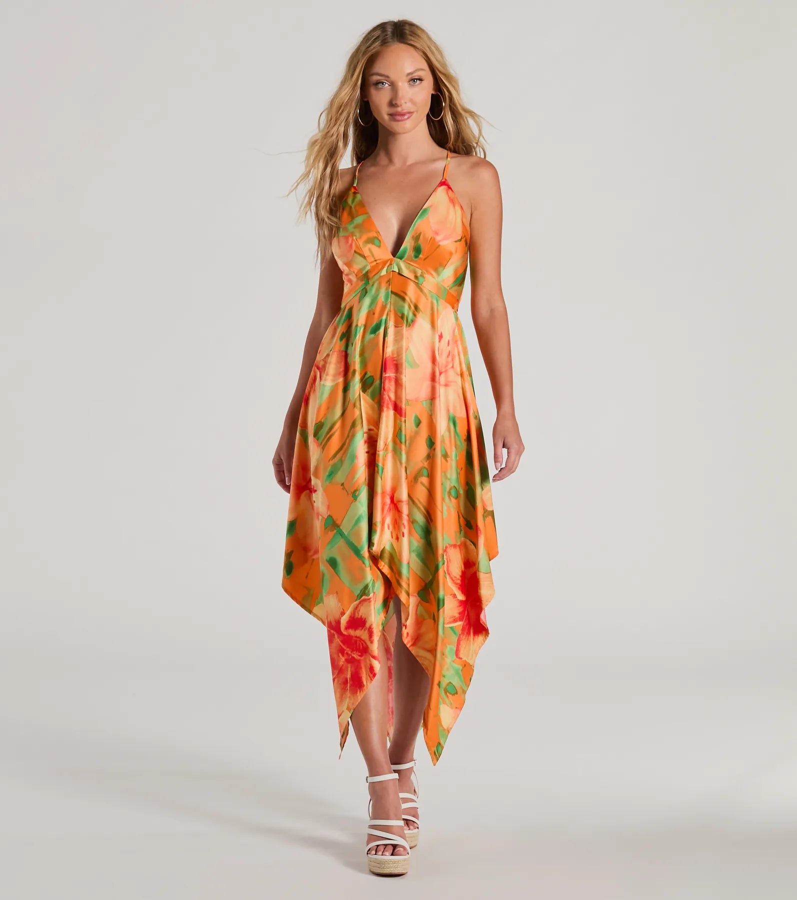 Must-Have Deals Inside!Paradise Bound Tropical Floral Satin Midi Dress