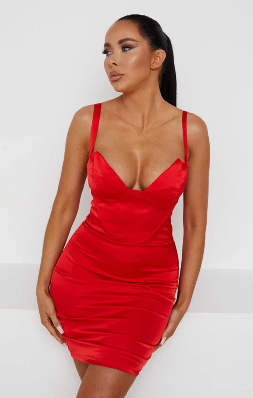 Exclusive Offers You’ll Love!Red Satin Shaped Cup Mini Dress - Amalia