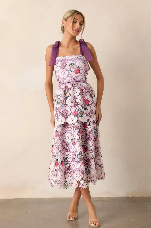 Score Big Savings Today!Romance In Bloom Lavender Floral Embroidered Midi Dress