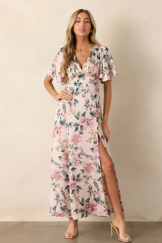 Don’t Wait – Shop Today!Rosewood Romance Ivory Multi Floral Flutter Sleeve Maxi Dress