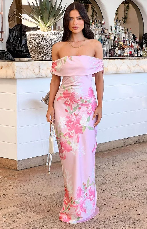 Stock Up and Save!Seraphina Pink Floral Print Off The Shoulder Maxi Dress