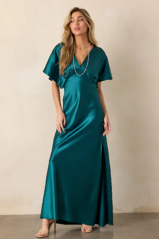 Hurry, Sale Ends Soon!Serenity Calling Teal Satin Maxi Dress