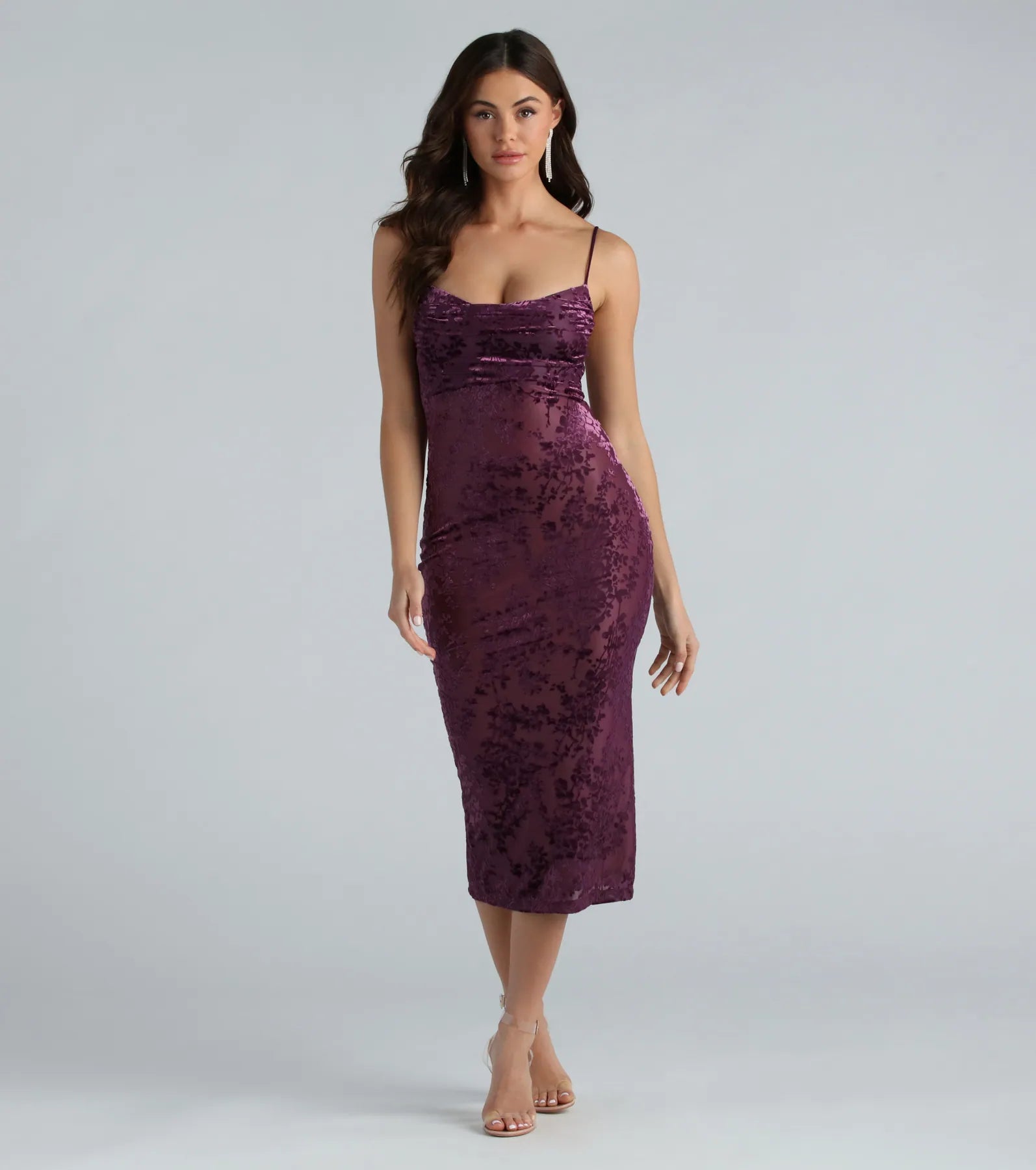 Score Huge Discounts Today!Stylish Debut Floral Flocked Mesh Midi Dress