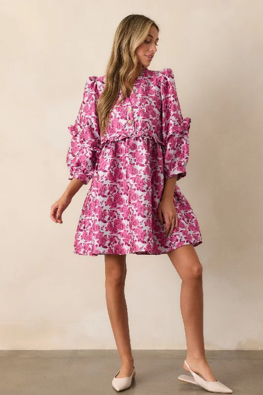 Shop Smart, Save Big!Waves of Roses Pink Floral Puff Sleeve Mini Dress
