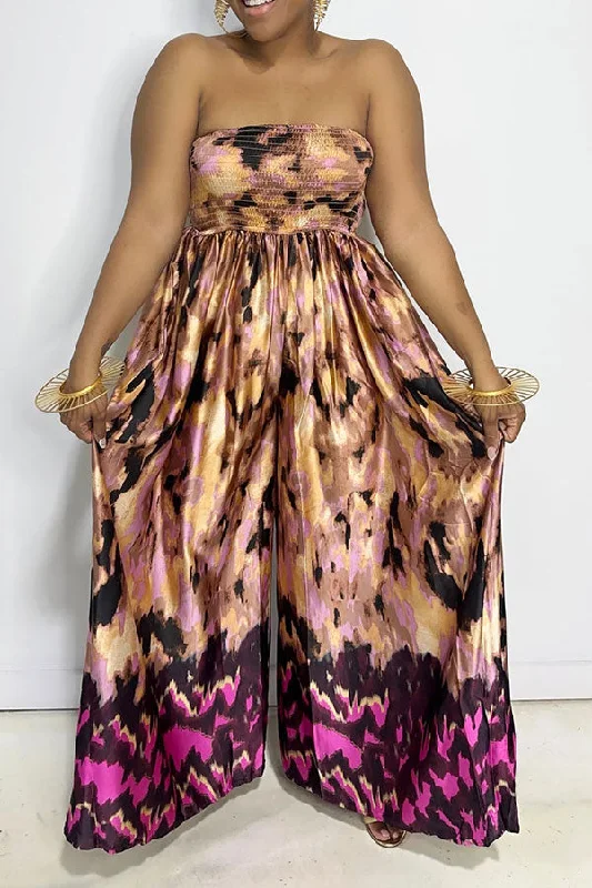 Savings You Can’t Ignore!Abstract Print Kitsch Strap Shirred Bandeau Maxi Dress