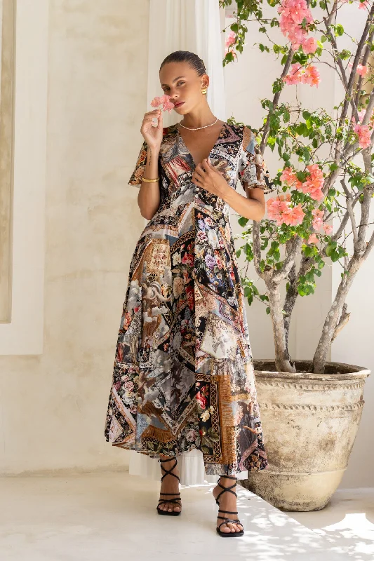 Get More for Less!Alessia Black Abstract V-Neck Midi Dress