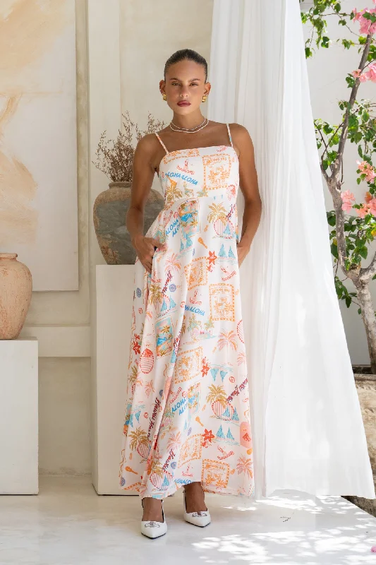 Lowest Prices Guaranteed!Aloha Multicolour Abstract Flared Maxi Dress
