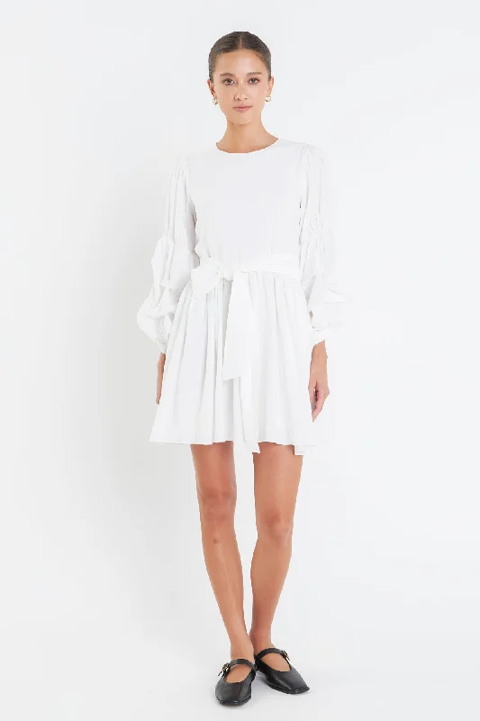 Hurry, Sale Ends Soon!Cinched Puff Sleeve Belted Dress