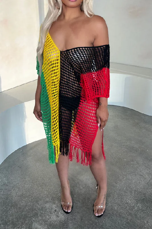 Incredible Savings Inside!Color Block Hollow-Out On-trend Tassel Beachwear