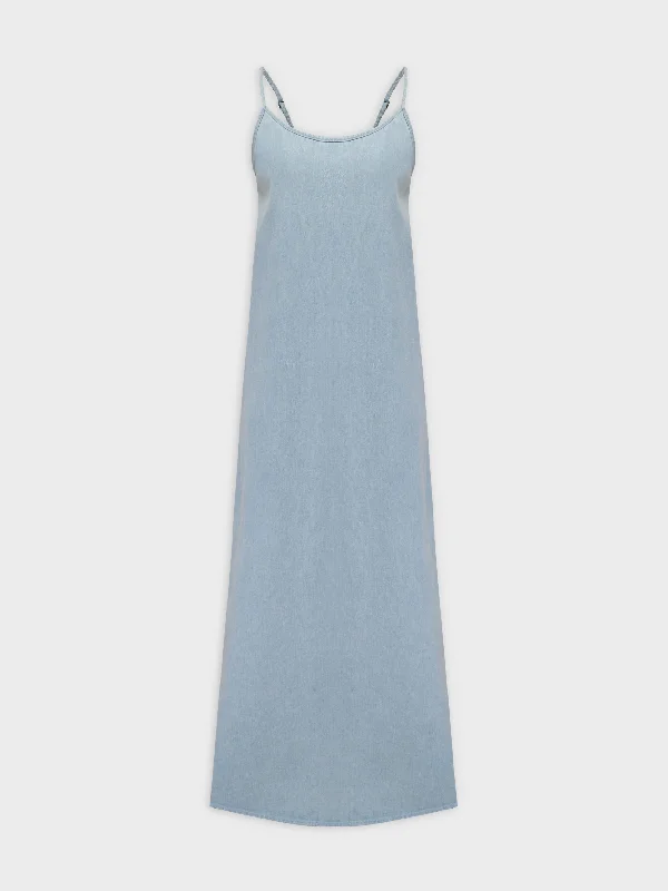 Your Dream Deal is Here!Solid Crew Neck Slip Dress-Sky Blue Denim