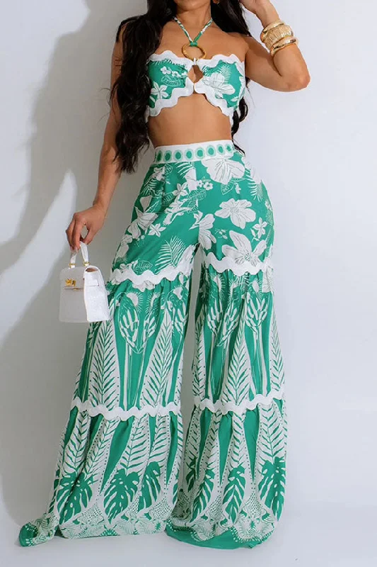 Score Big Savings Today!Floral Print Patchwork Glamorous O-ring Design Cutout Pant Suit