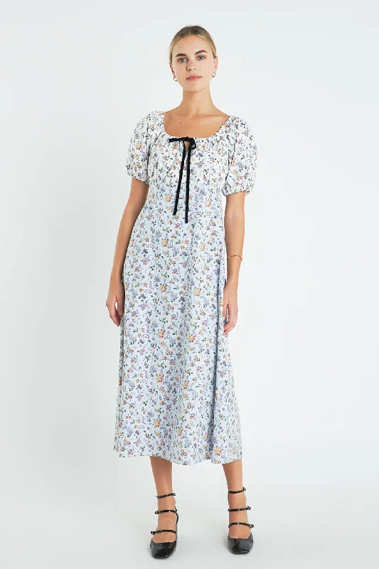 Incredible Savings Inside!Floral Print Puff Sleeve Maxi Dress