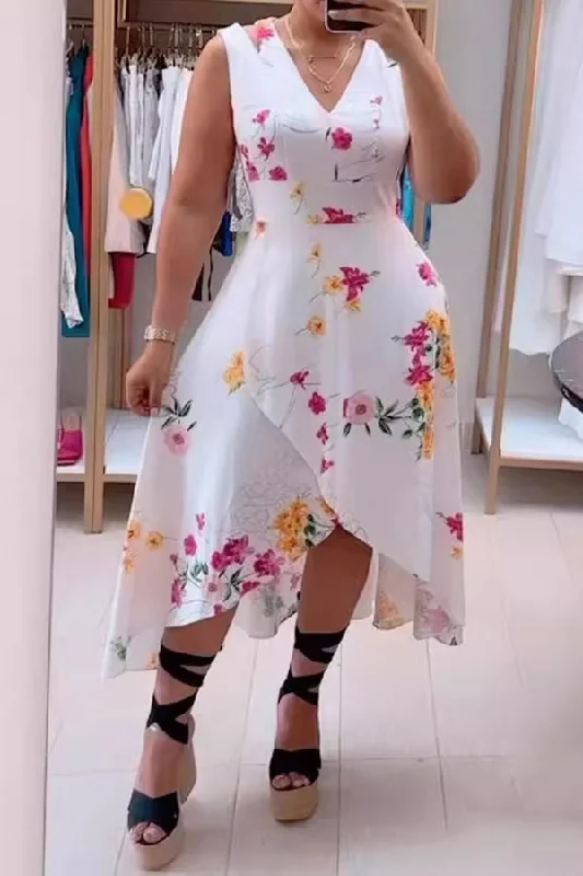 Huge Savings – Act Now!Floral Print Relaxed High Low Cutout Midi Dress