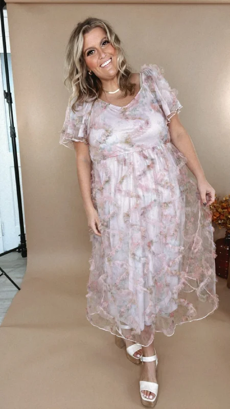 Score Big Savings Today!Floral Tulle Maxi Dress, Pink