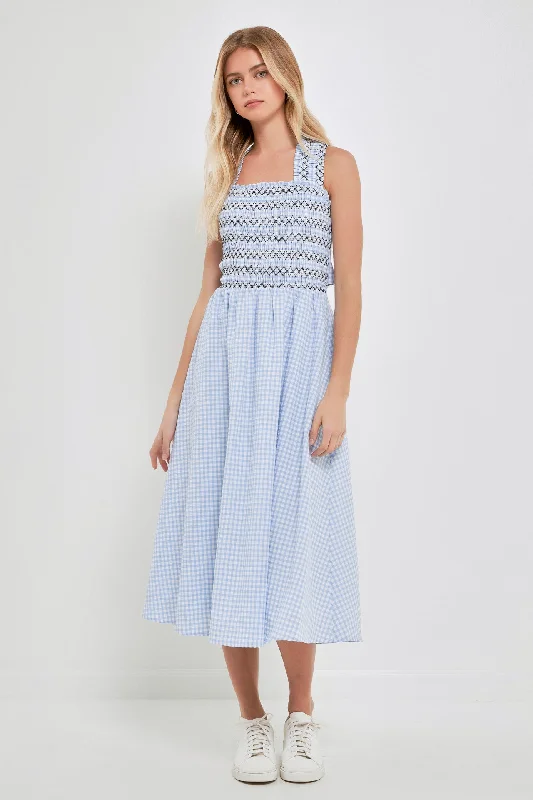 Lowest Prices Guaranteed!Gingham Check Midi Dress