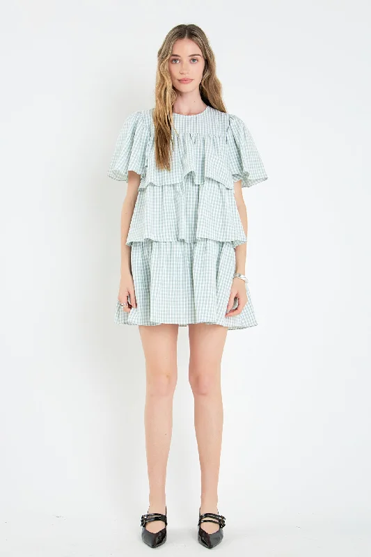 Your Best Deals Are Here!Gingham Print Tiered Dress