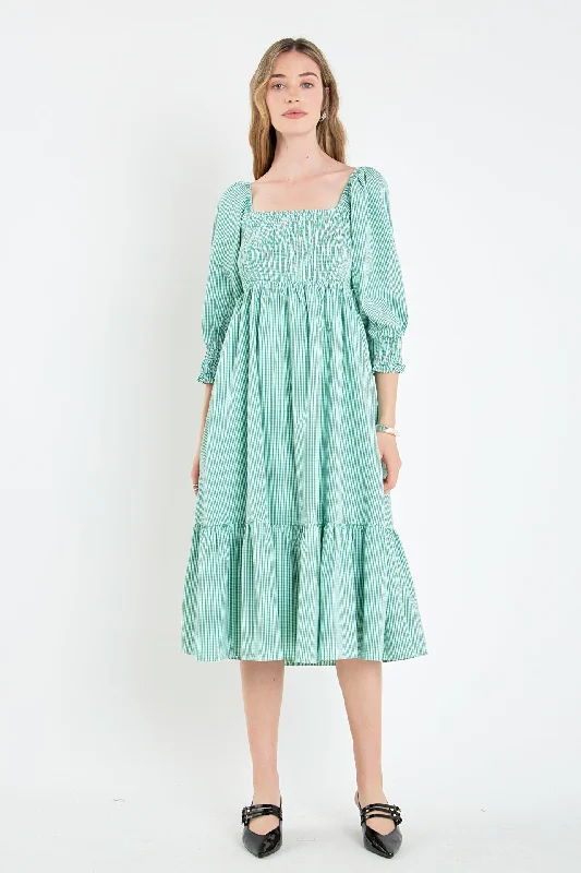 Special Discounts Inside!Gingham Smocked Midi Dress