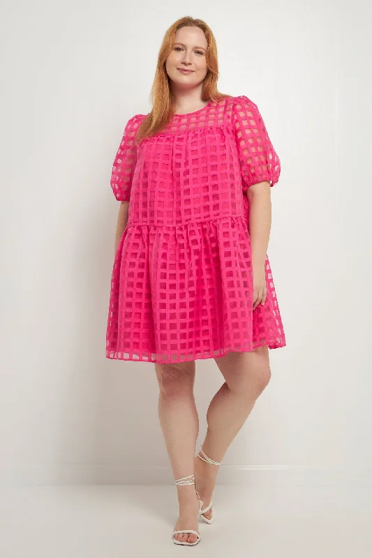 Hottest Discounts of the Year!Gridded Puff Sleeve Dress