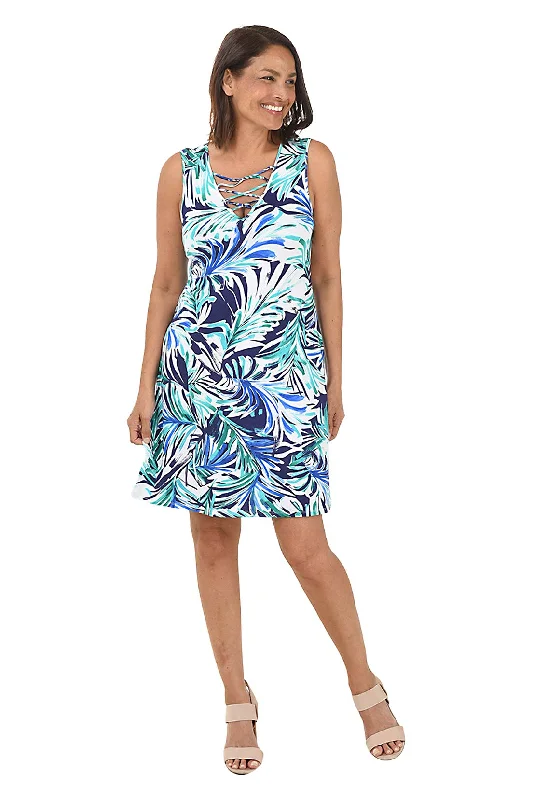 Price Drops You’ll Love!Palm Frond Lattice Neck Sleeveless Dress