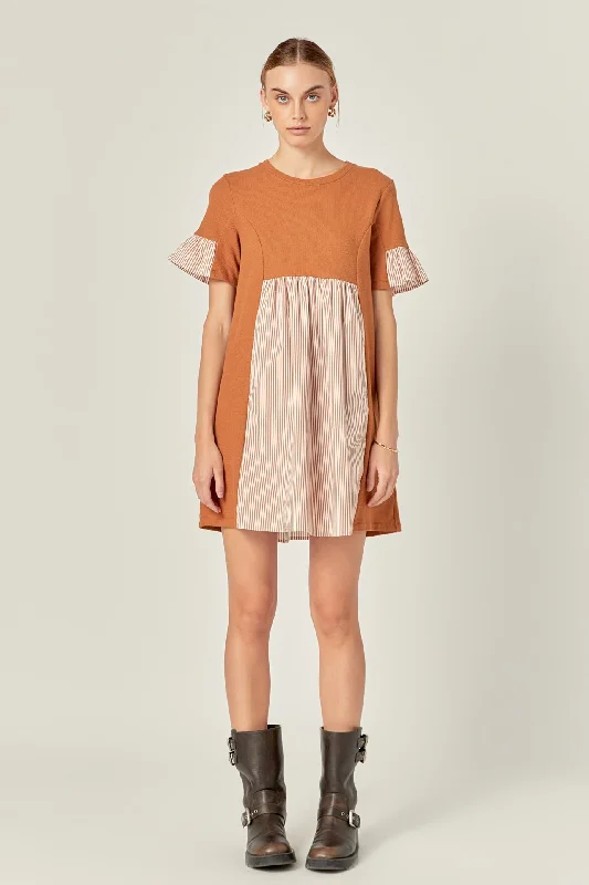 Shop Now and Save!Knit Stripe Woven Mixed Dress