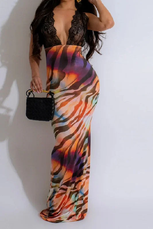 Your Favorite Sale is Back!Lace Patchwork Kitsch Strappy Back Printed Maxi Dress