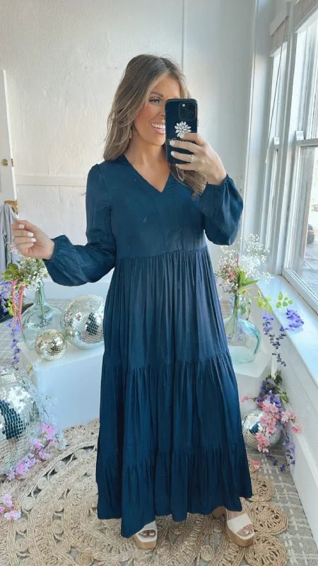 Find the Best Deals Here!Telling All Tiered Maxi Dress, Navy