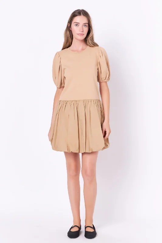Huge Price Cuts Await!Mix Media Balloon Mini Dress