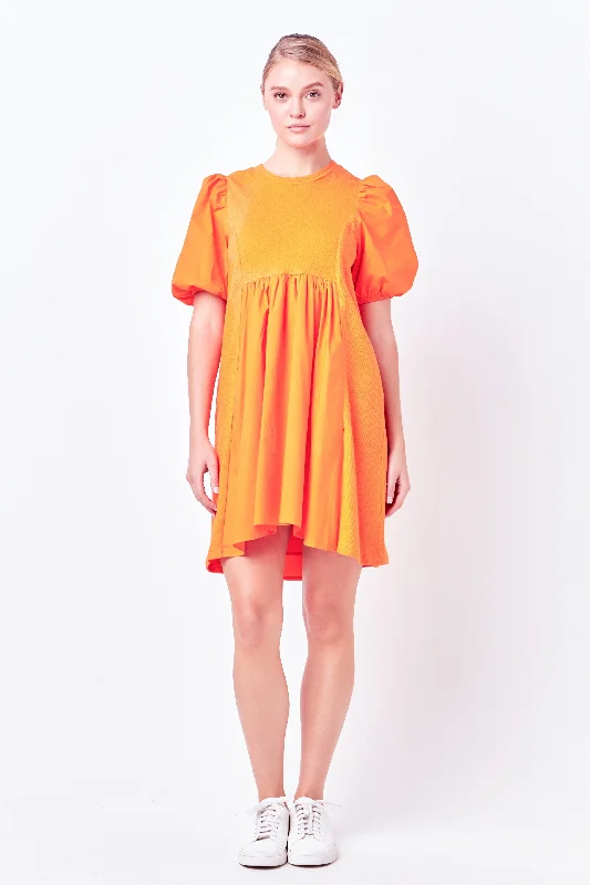 Enjoy Huge Discounts Now!Mixed Media Babydoll Mini Dress