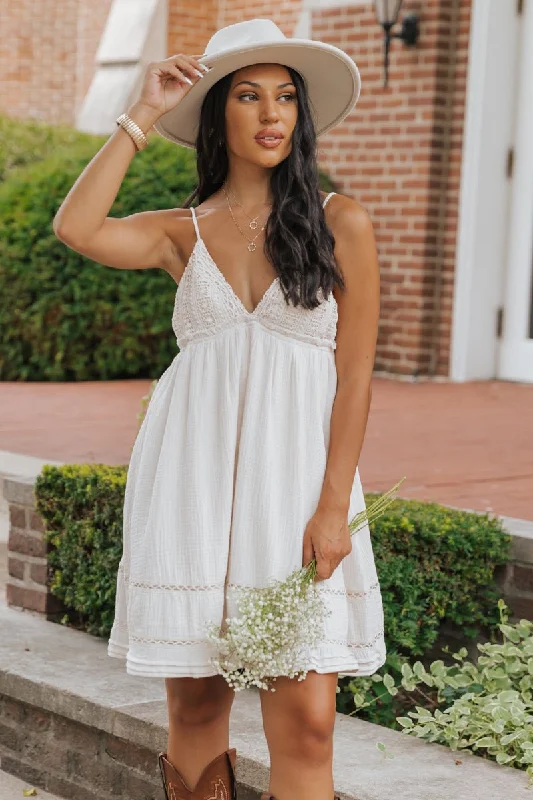 Your Discount is Waiting!Natural Crochet Lace Babydoll Mini Dress - FINAL SALE
