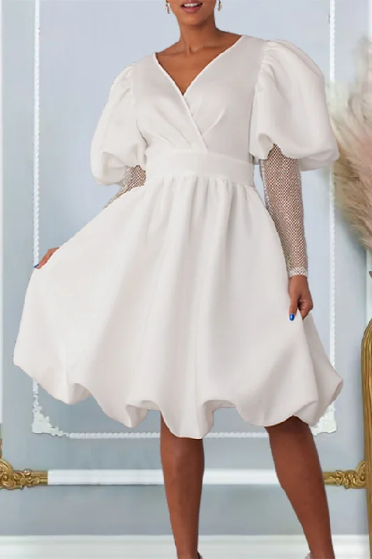 Steals and Deals Await!Patchwork Classic Puff Sleeve Bubble Mini Dress