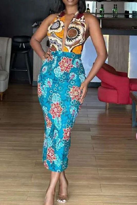 Don’t Wait – Deals Won’t Last!Patchwork Floral Print Stylish Backless Midi Dress