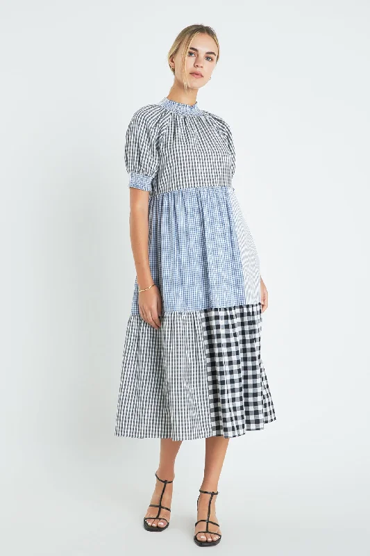 Huge Savings – Act Now!Patchwork Gingham Midi Dress