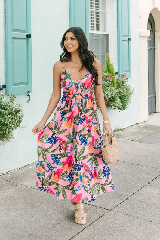Crazy Discounts Inside!Pink Floral Print Midi Dress - FINAL SALE