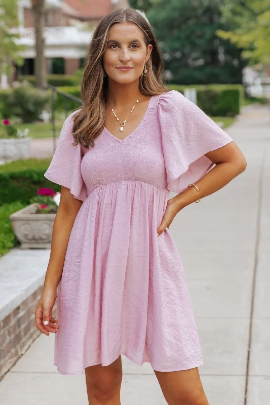 Hottest Discounts of the Year!Pink Short Sleeve Smocked Mini Dress - FINAL SALE