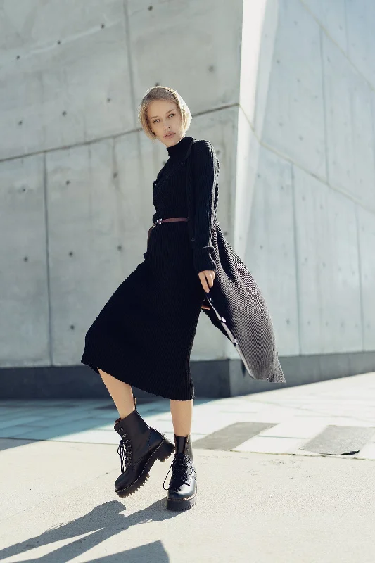 Best Price of the Season!RIBBED CARDIGAN DRESS-42"BLACK