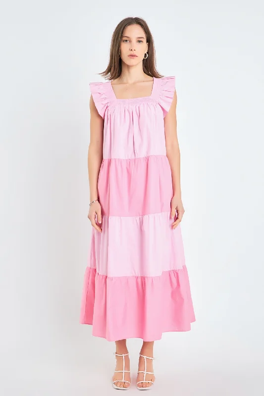 Best Offers of the Month!Ruffle Detail Colorblock Midi Dress